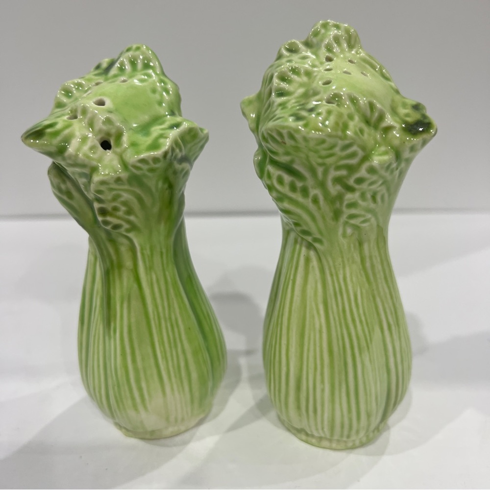 Celery Salt & Pepper Shakers Ceramic Pair Set